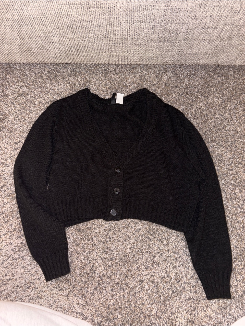 H&M Black Cropped V-Neck Button Cardigan